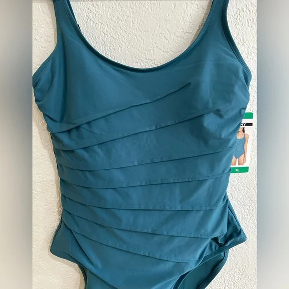 DKNY Teal Ruched One Piece Swimsuit Size XL - Picture 5 of 16